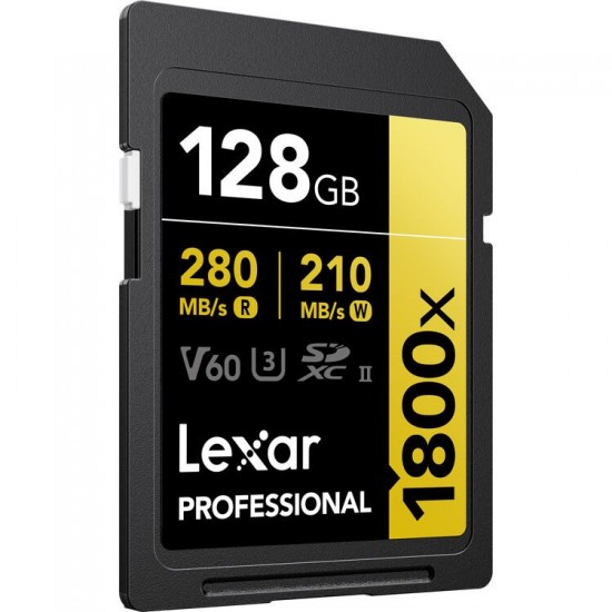LEXAR PROFESSIONAL 1800X SDXC UHS-II 128GB MEMORY CARD 280MB/S - 210MB/S C10 V60 U3