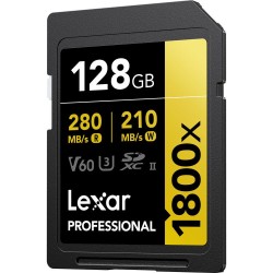 LEXAR PROFESSIONAL 1800X SDXC UHS-II 128GB MEMORY CARD 280MB/S - 210MB/S C10 V60 U3
