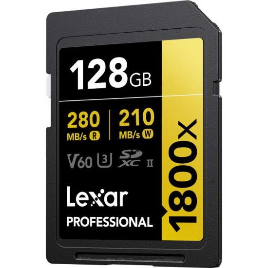 LEXAR PROFESSIONAL 1800X SDXC UHS-II 128GB MEMORY CARD 280MB/S - 210MB/S C10 V60 U3
