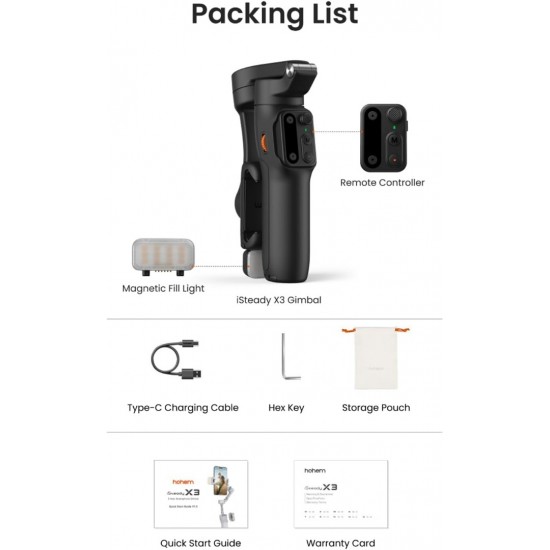 Hohem iSteady X3 Gimbal Stabilizer for Smartphone,3-Axis Phone Gimbal-Black