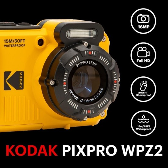 Kodak PIXPRO WPZ2 Rugged Camera 16MP 4x Zoom 2.7LCD FHD Wtprf 15m
