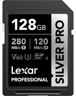 LEXAR 128GB PROFESSIONAL SILVER PRO SDXC UHS-II CARD, UP TO 280MB/S READ, 120MB/S WRITE, C10 U3 V60