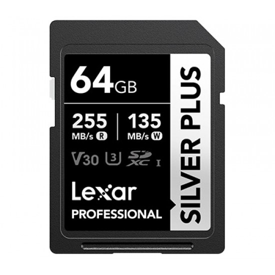 Lexar SDXC 64GB Professional SILVER PLUS UHS-I V30 (Read 255MB/s and Write 135MB/s)