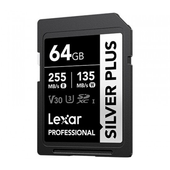 Lexar SDXC 64GB Professional SILVER PLUS UHS-I V30 (Read 255MB/s and Write 135MB/s)
