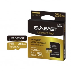 SUNEAST Ultimate Pro microSDXC UHS‑I V30 U3 C10 S225 Gold Series 256GB – Up to 208MB/s Read Speed
